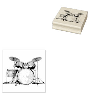 Drum Set Drummer  Rubber Stamp