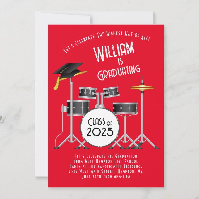 Drum Set Graduation Party Invitation (Front)