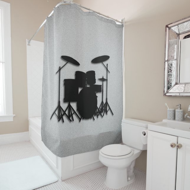 Drum Set Music Design Grey Shower Curtain (In Situ)