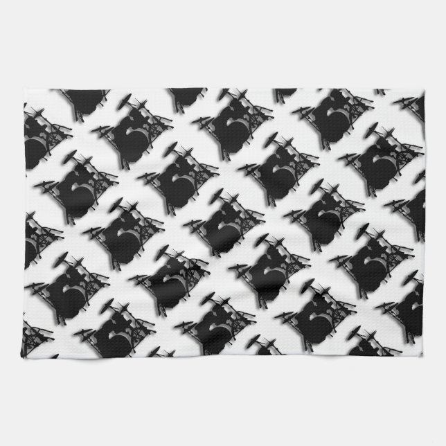 Drum Set Music Design Tea Towel (Horizontal)