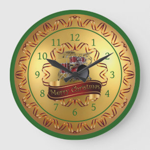 Drum Set ~ Musical Scroll ~ “Merry Christmas” Large Clock