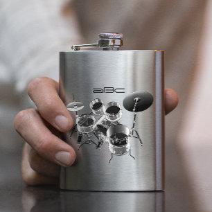 Drum Set / Personalised Gift for Drummers Hip Flask
