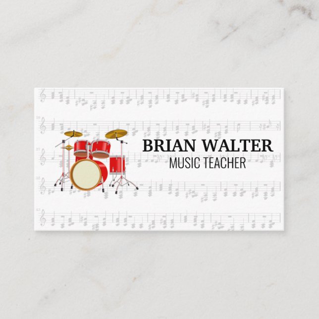 Drum Set | Piano Logo | Pianist Business Card (Front)