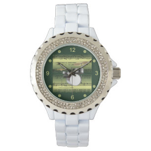 Drum Set~Rolled Sheet Music~Gold/Green Background  Watch