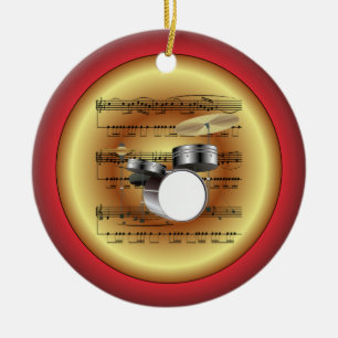 Drum Set~Sheet Music~Red/Green/Gold~Christmas~ Ceramic Ornament