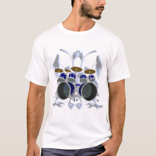 Drum Set & Tribal Artwork (blue) - White T-Shirt