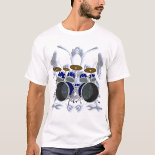 Drum Set & Tribal Artwork (blue) - White T-Shirt