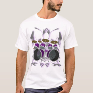 Drum Set & Tribal Artwork (purple) - White T-Shirt