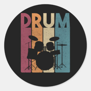 Drum Set Vintage Rock Music Retro Drummer Classic Round Sticker