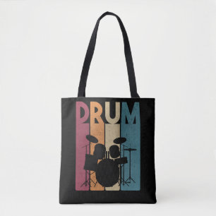 Drum Set Vintage Rock Music Retro Drummer Tote Bag
