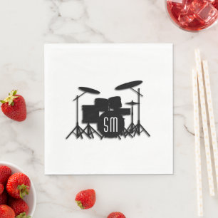  Drum Set White Monogram Napkin