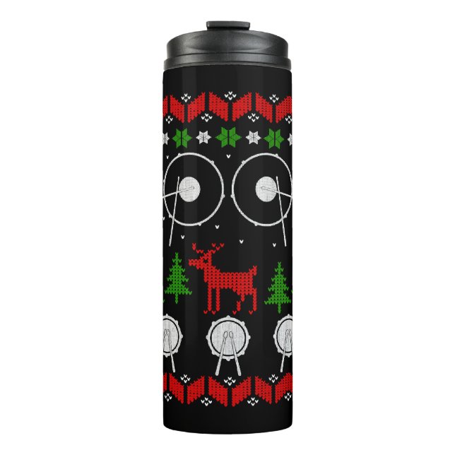 Drum Shirt - Drummer - Ugly Christmas Thermal Tumbler (Front)