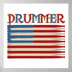 Drum Stick USA Flag Drummer Tees and Gifts Poster