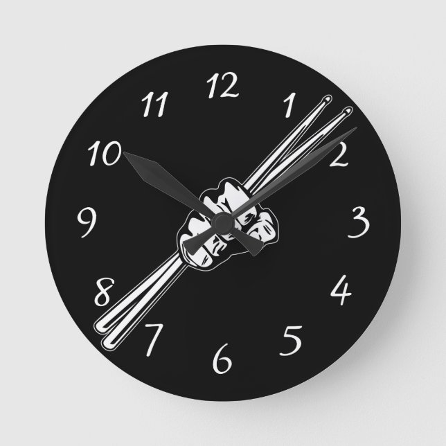 Drum Sticks Fist Punch Round Clock (Front)