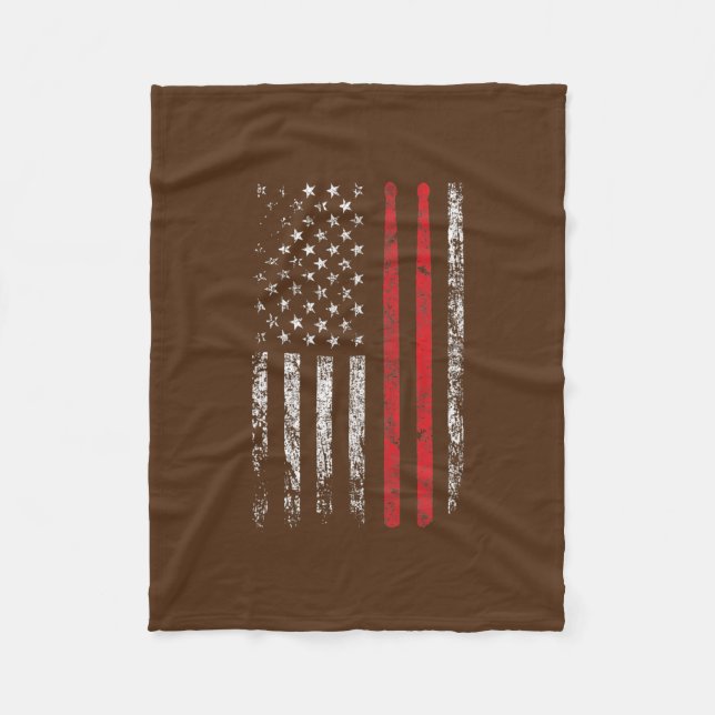 Drum Sticks With American USA Patriotic Drummer Fleece Blanket (Front)