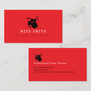 Drum teacher . Drummer cool red Business Card
