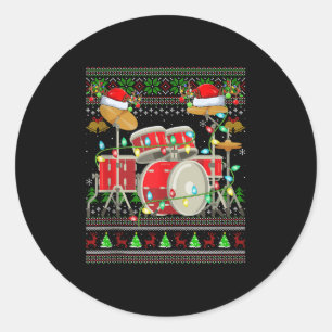 Drum Ugly Christmas Sweater Musical Drum Player Dr Classic Round Sticker