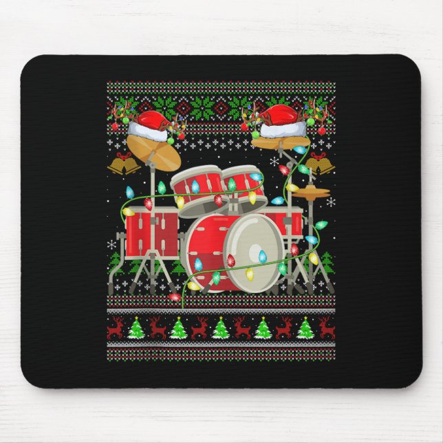 Drum Ugly Christmas Sweater Musical Drum Player Dr Mouse Pad (Front)