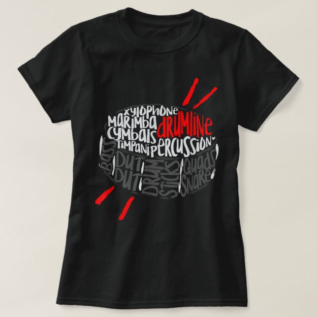 Drumline Marching Band Word Cloud Art  T-Shirt (Design Front)