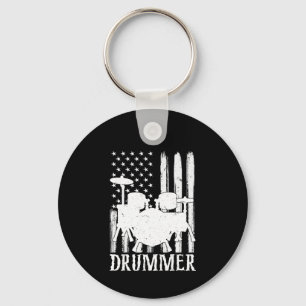 drummer American Flag  Key Ring