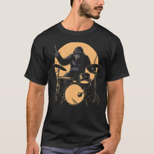 Drummer Bigfoot Playing Drums Funny Sasquatch Drum T-Shirt