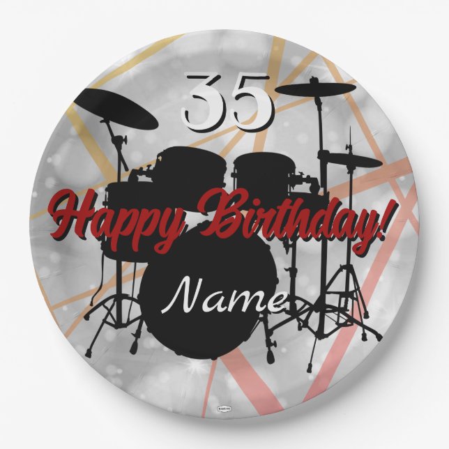 Drummer Birthday Theme Napkin HAMbWG Paper Plate (Front)