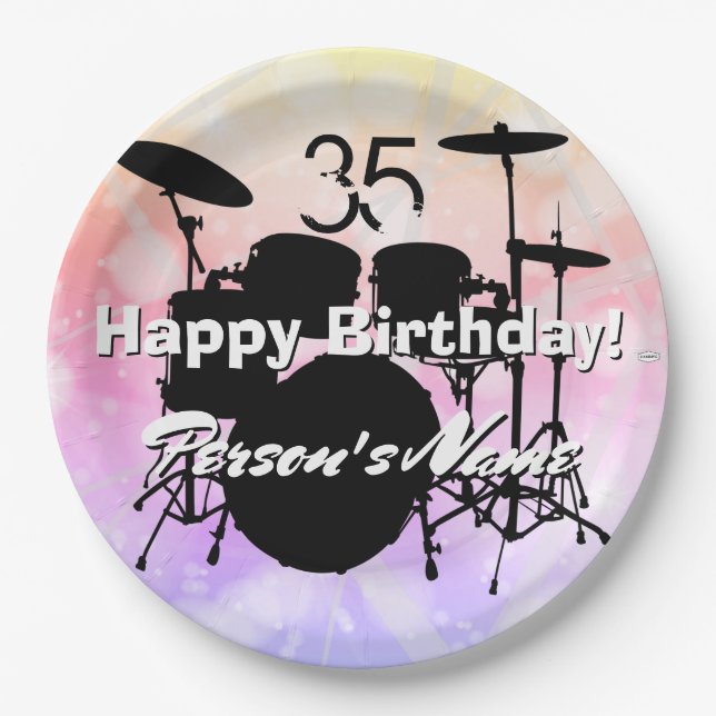 Drummer Birthday Theme Paper Plates HAMbWG (Front)