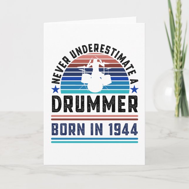Drummer born 1944 80th Birthday Drumming Gift Dad Card (Front)