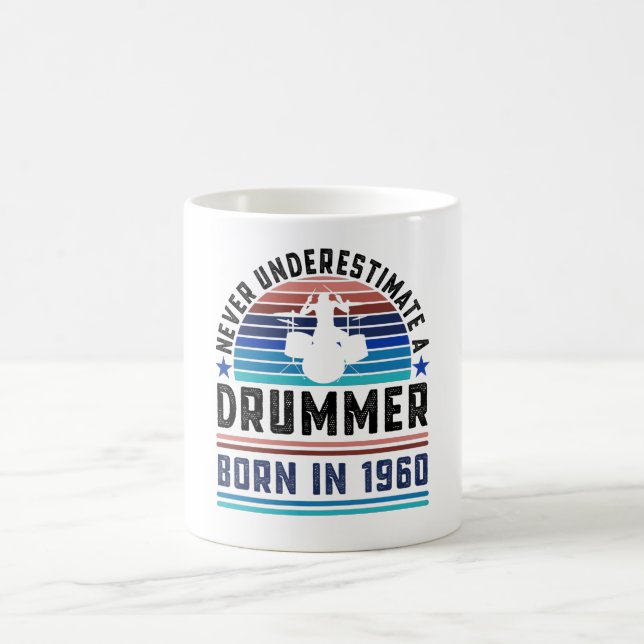 Drummer born 1960 60th Birthday Drumming Gift Dad Coffee Mug (Center)