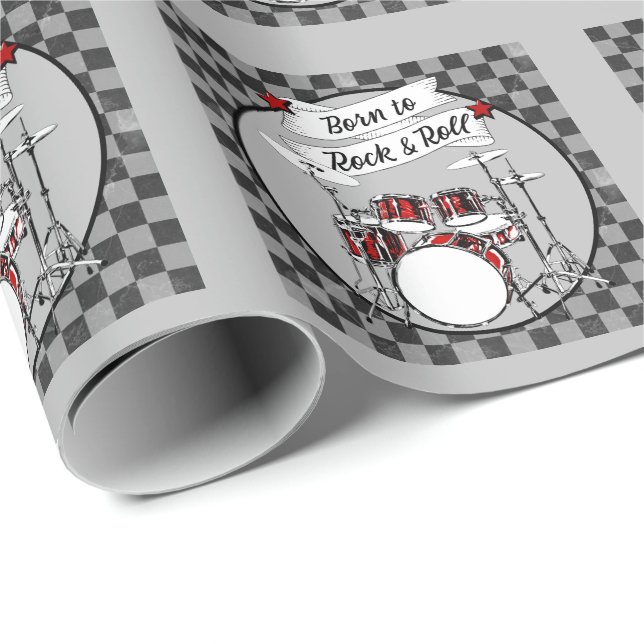 Drummer Born to Rock & Roll Drum Musician Gift Wra Wrapping Paper (Roll Corner)