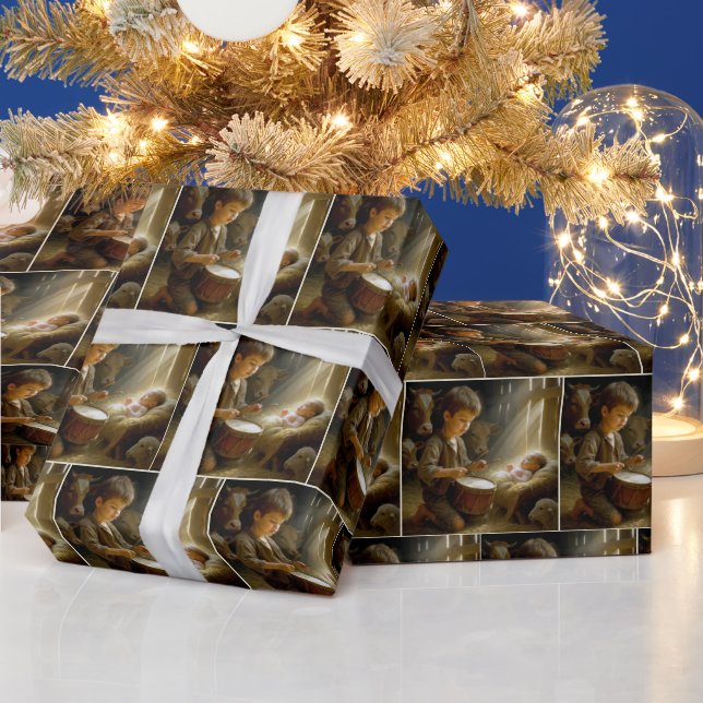 Drummer Boy With Baby Jesus In a Manger Wrapping Paper (Holidays)