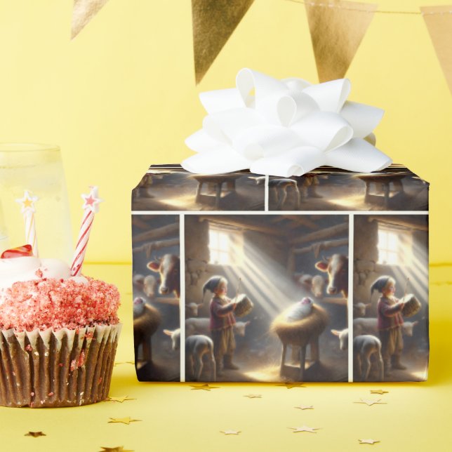 Drummer Boy With Baby Jesus In a Manger Wrapping Paper (Birthday Party)