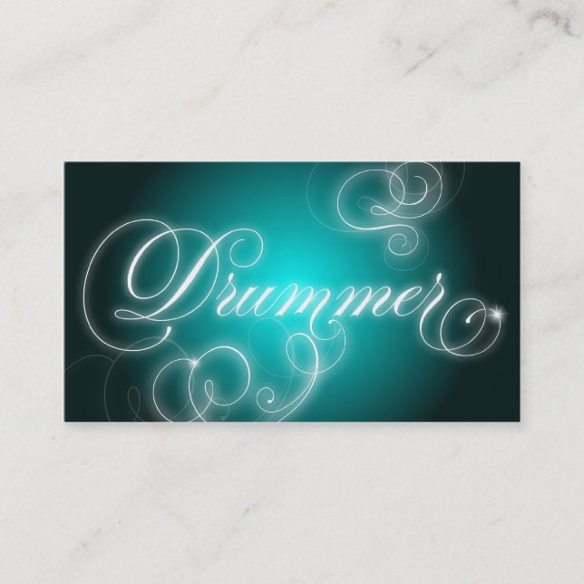 Drummer Business Card Elegant Flourish Glow (Front)