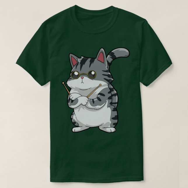Drummer Cat Drumming T-Shirt (Design Front)