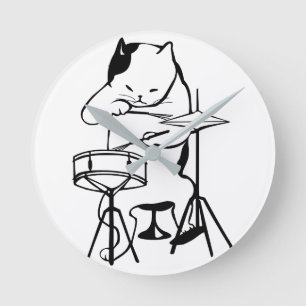 Drummer Cat Drums Musician Rock Jazz Funny Cute Round Clock