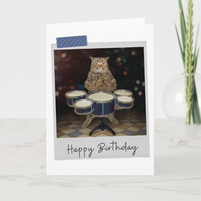 Drummer Cat Funny Birthday Card (Front)