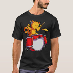 Drummer Cat Kitty Drums Funny Cat Drummer Rocker T-Shirt