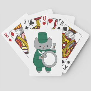 Drummer Cat Marching Band Green and White Playing Cards