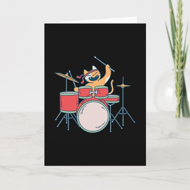 Drummer Cat music design Card (Front)