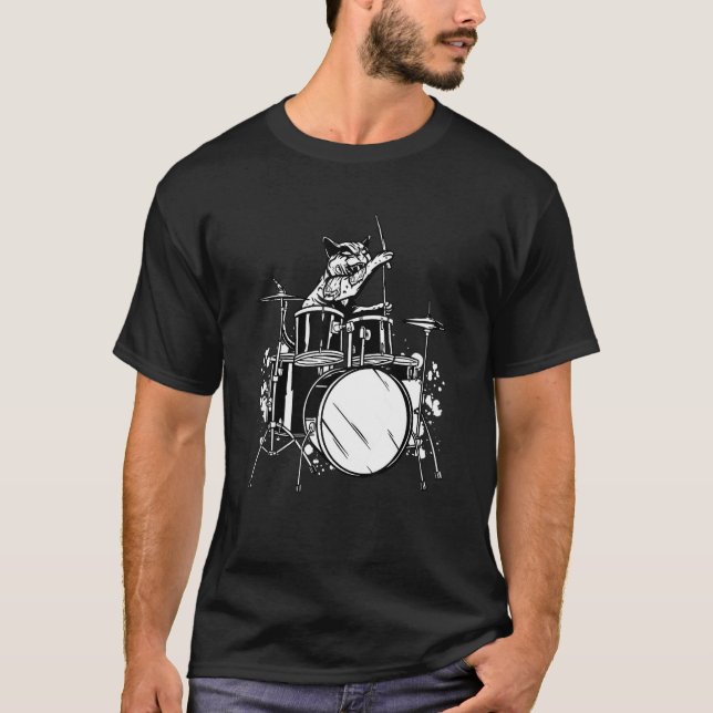 Drummer Cat Playing Drums Drum Set Drums Player Dr T-Shirt (Front)