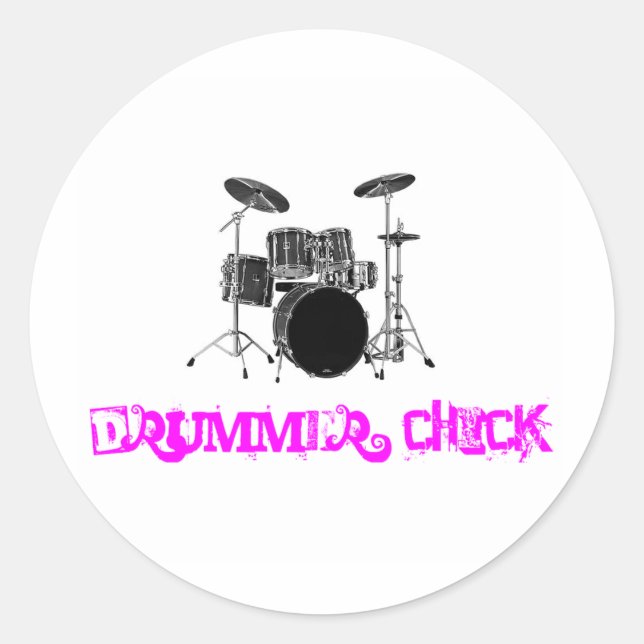 Drummer Chick Classic Round Sticker (Front)