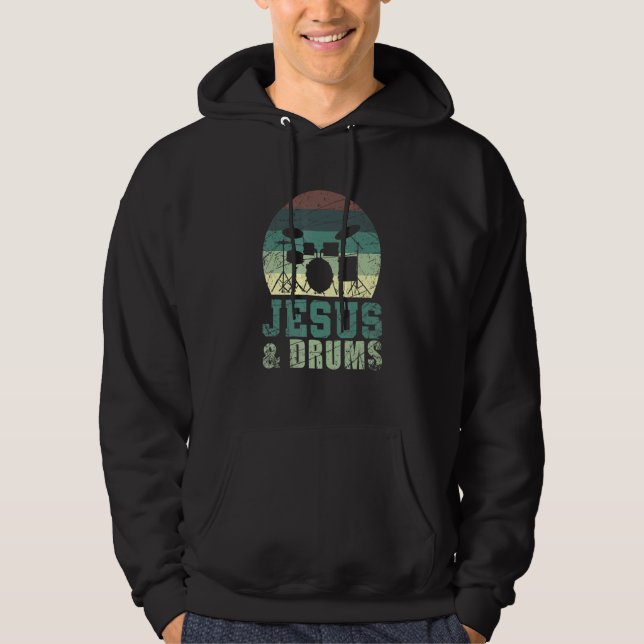 Drummer Christian Religious Drums Player  Jesus Hoodie (Front)