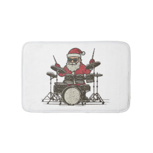 Drummer Christmas Funny Vintage Santa Playing Drum Bath Mat