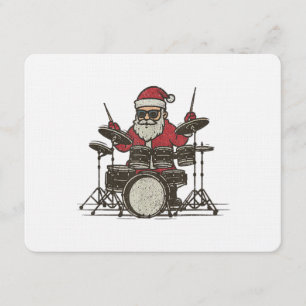 Drummer Christmas Funny Vintage Santa Playing Drum Invitation