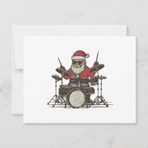 Drummer Christmas Funny Vintage Santa Playing Drum Save The Date