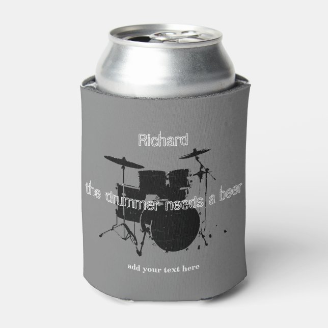 Drummer custom can cooler with a drum (Can Front)
