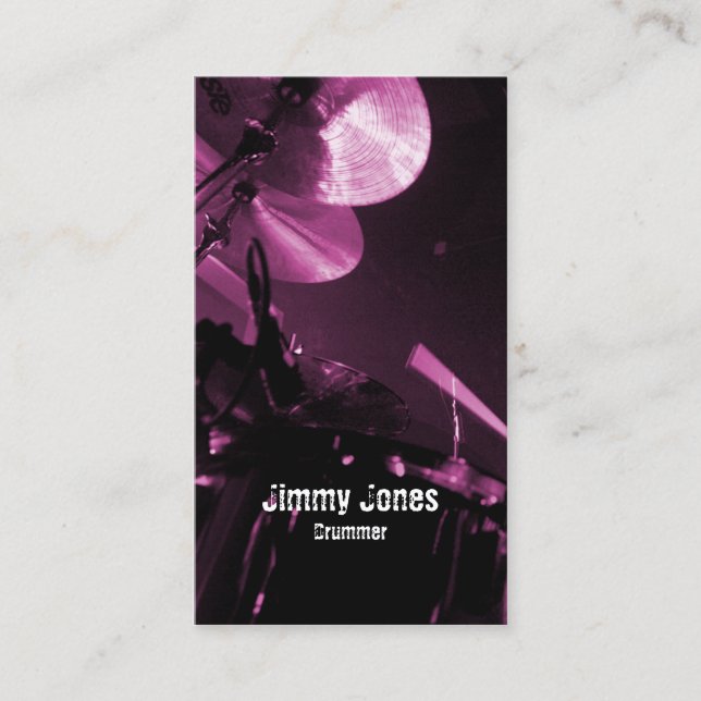 Drummer Cymbals and Toms Magenta Business Card (Front)