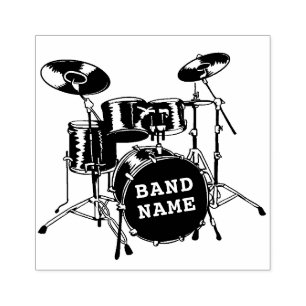 Drummer Drum Kit Personalised Band Name Wooden Rubber Stamp