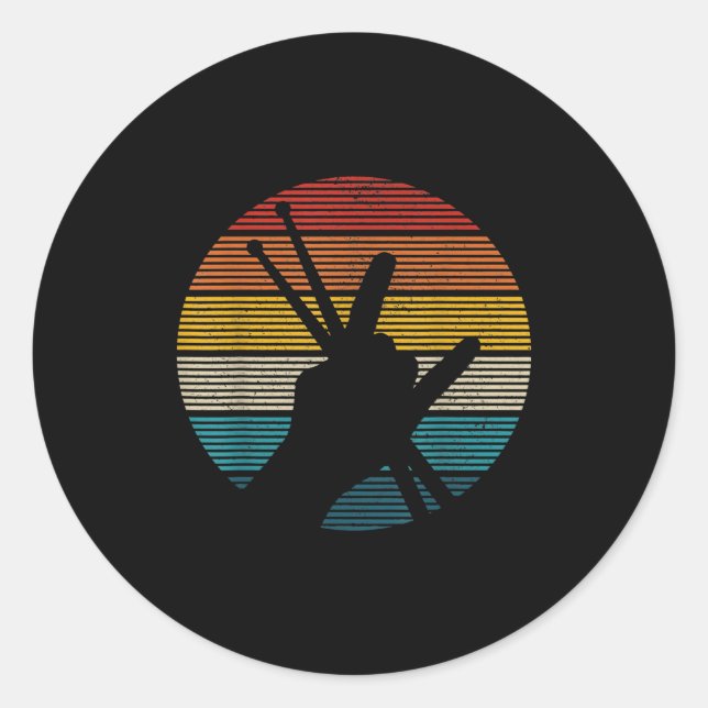 drummer drum sticks rock _ roll hand horns classic round sticker (Front)