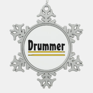 Drummer Drum Sticks Snowflake Pewter Christmas Ornament